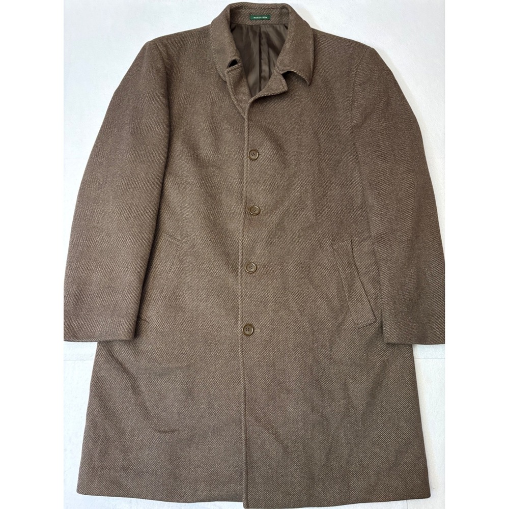 Lauren Ralph Lauren Mens Brown Diagonal Weave Single Breasted Overcoat Car Coat